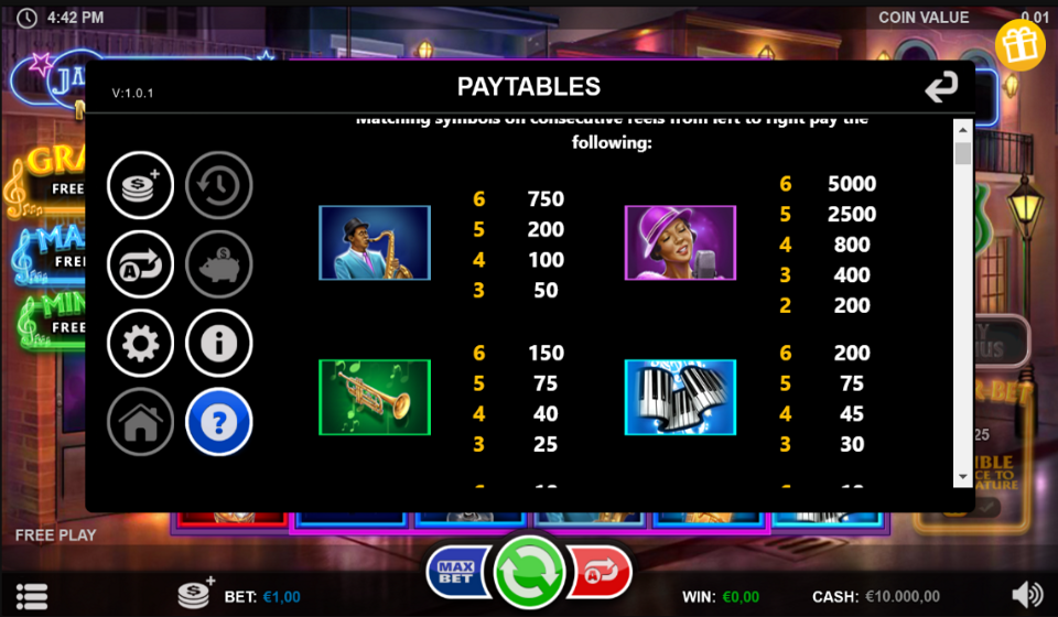 jazz of new orleans megaways paytable 1