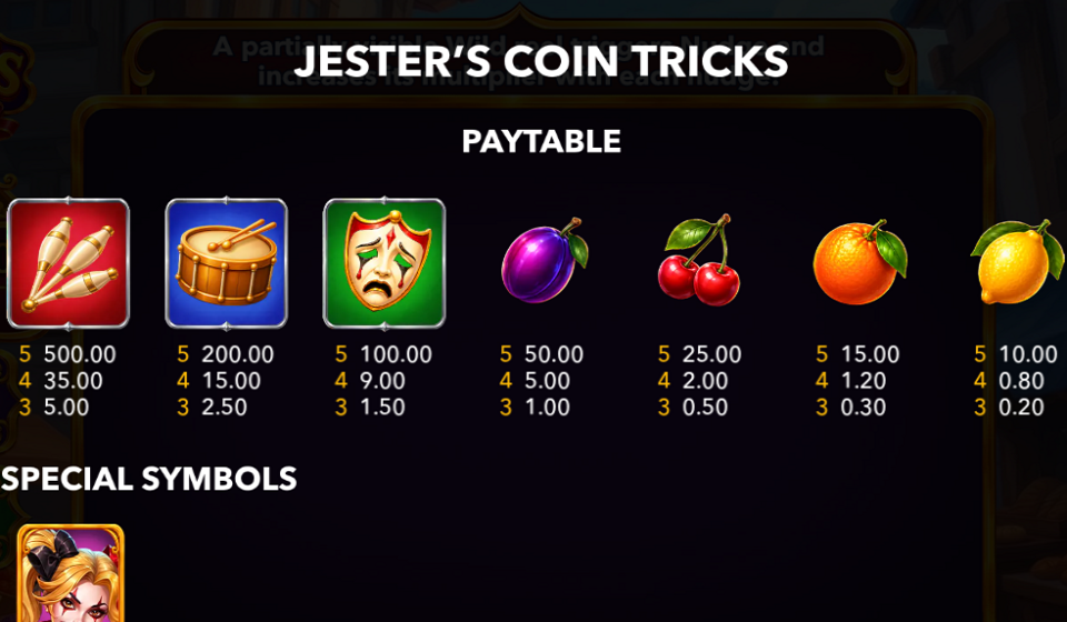 jesters coin tricks paytable