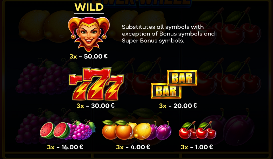 joker power wheel 3x3 running wins paytable