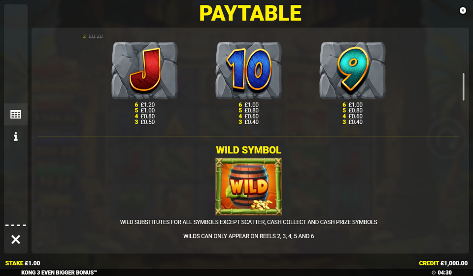 kong 3 even bigger bonus paytable 2