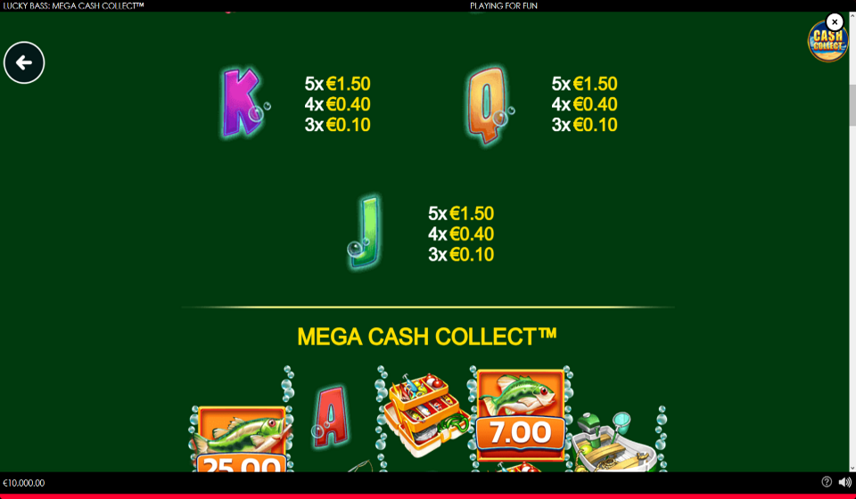 lucky bass mega cash collect paytable 2