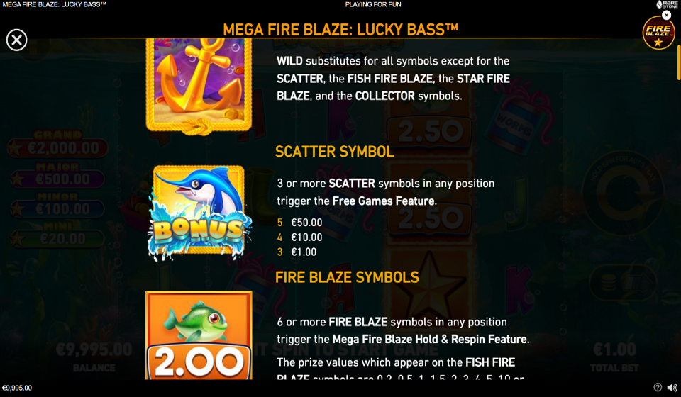 lucky bass mega fire blaze paytable 1