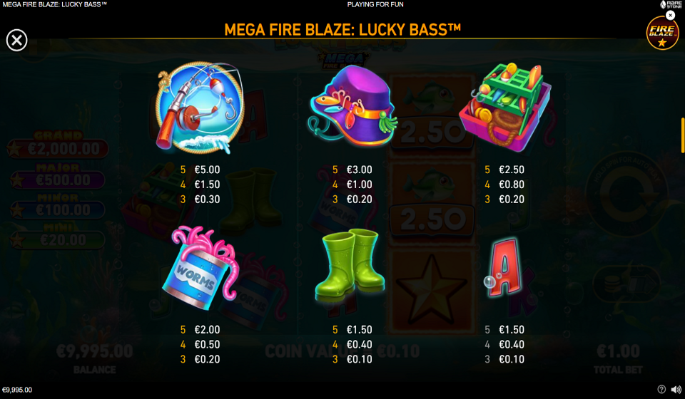 lucky bass mega fire blaze paytable 2