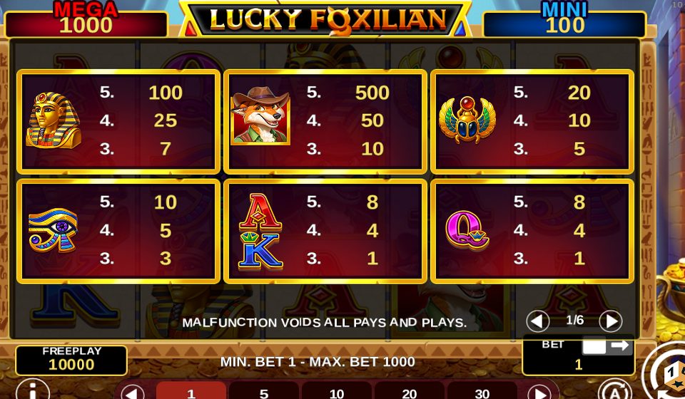 lucky foxilian paytable