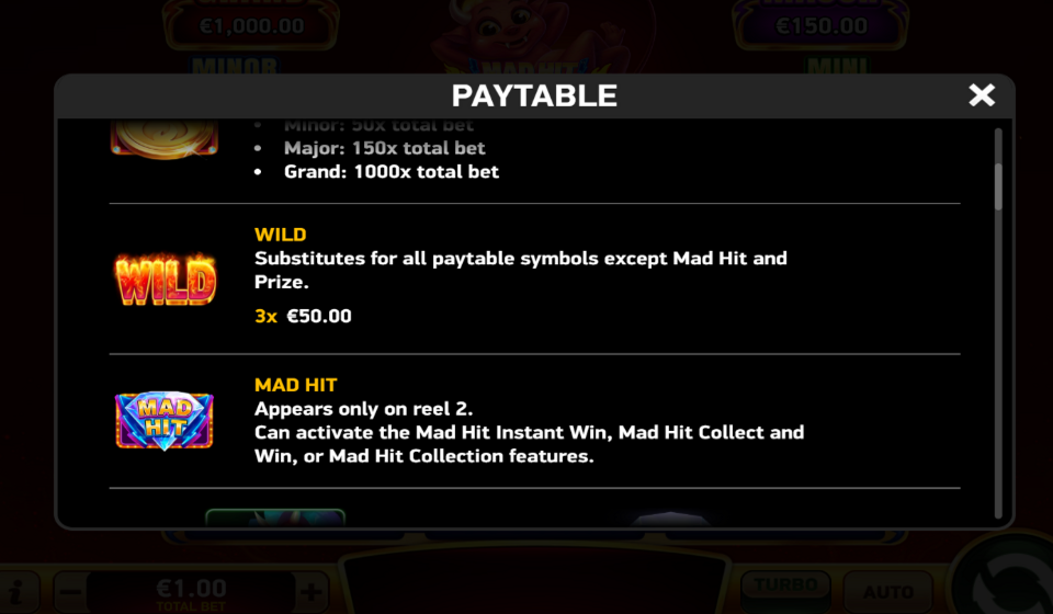 mad hit devil paytable 1