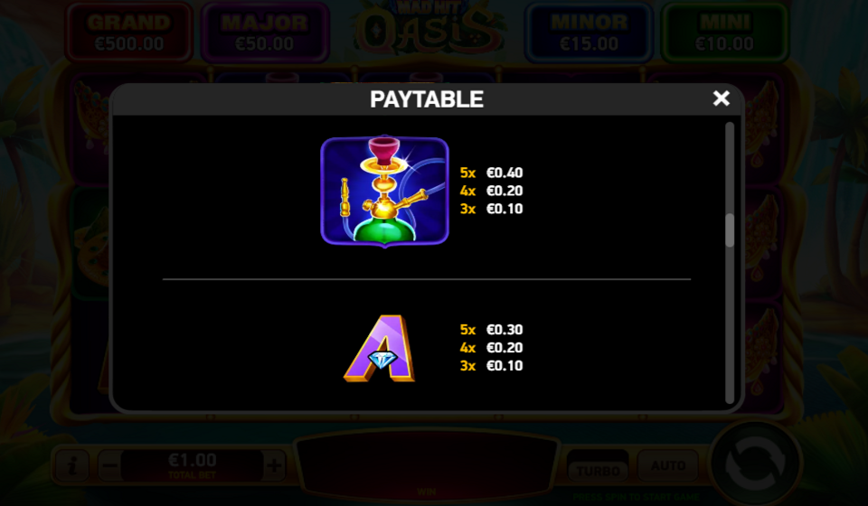 mad hit oasis paytable 3