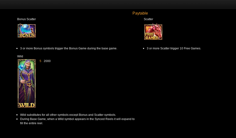 merlins riches paytable 1