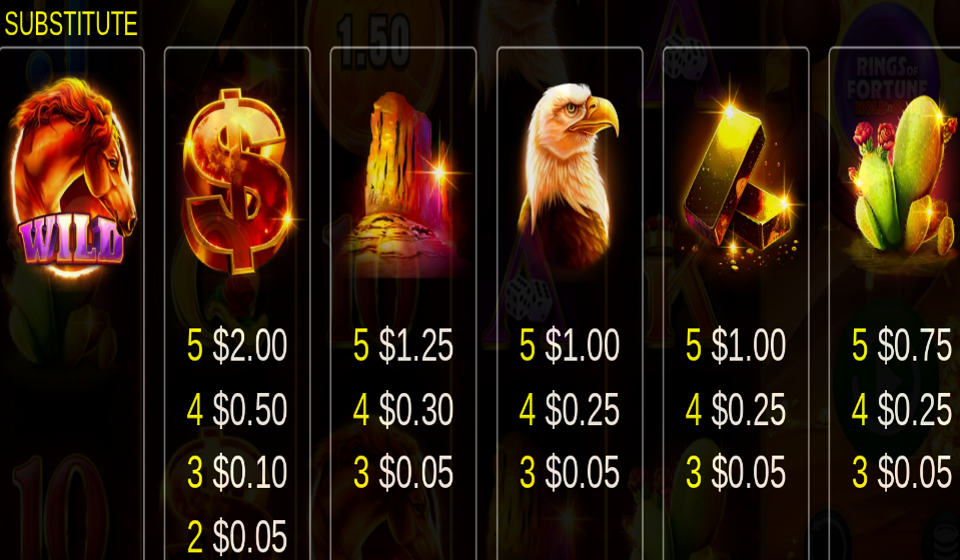 mustang money rings of fortune paytable 1