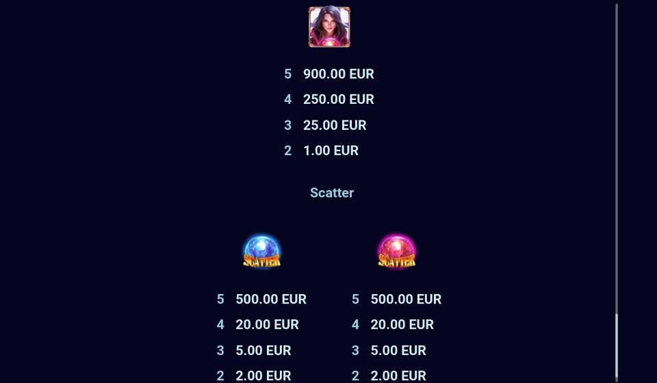 mystic charms paytable 1