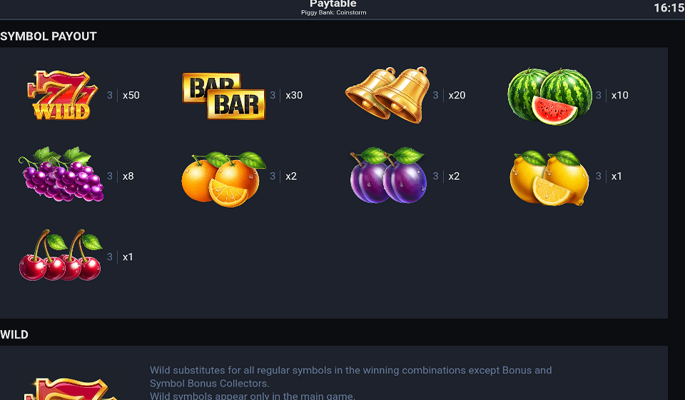piggy bank coinstorm paytable