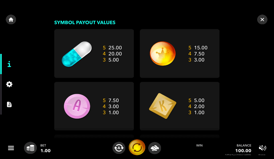 purple pills paytable