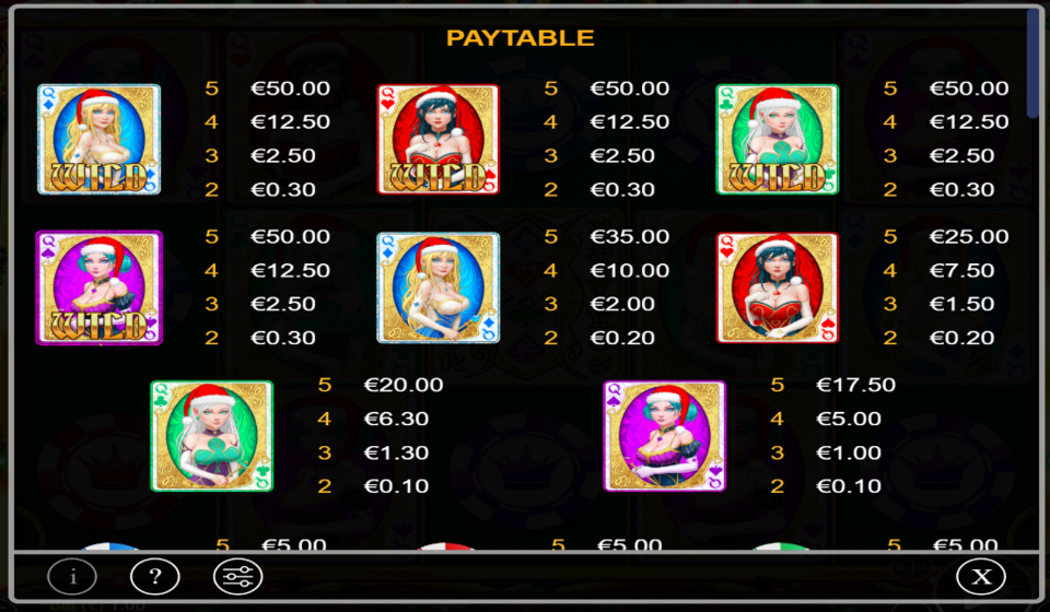 queens of cards xmas special paytable 1