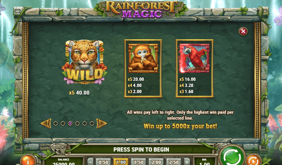 rainforest magic paytable 1