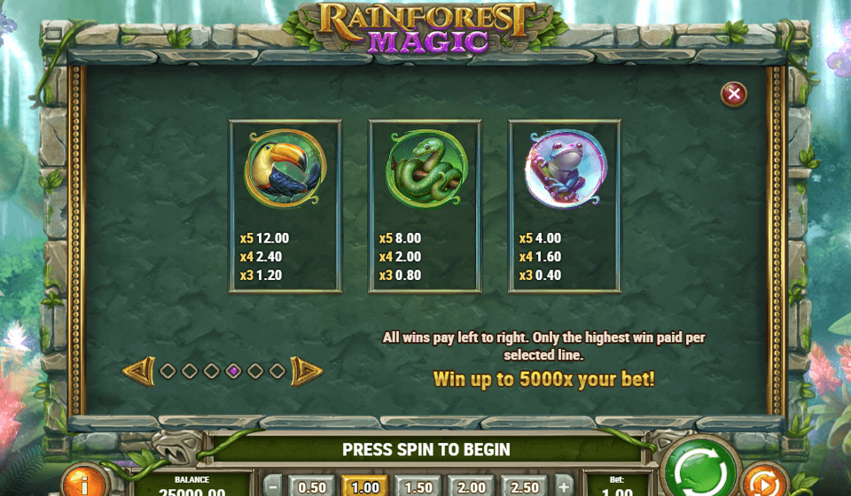 rainforest magic paytable 2