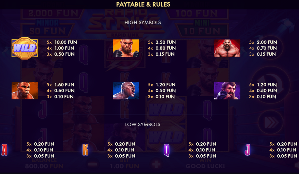 rapid strike rapid link paytable