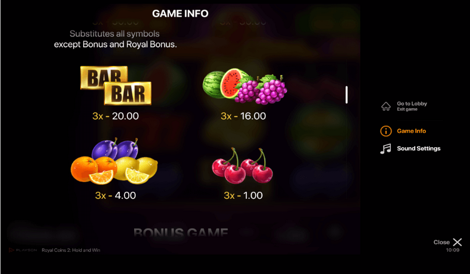 royal coins 2 hold and win paytable 2a