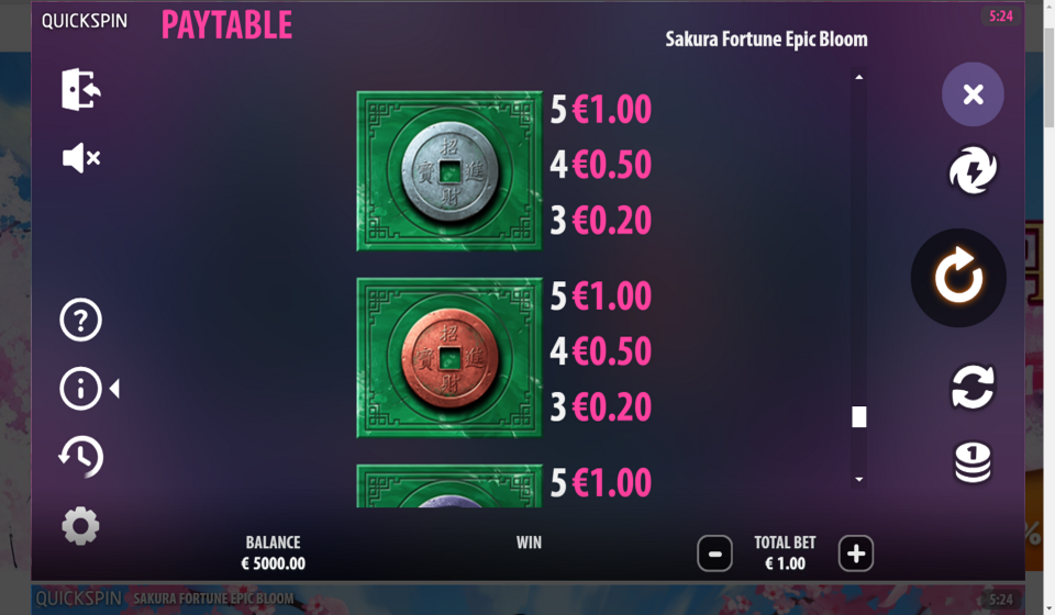 sakura fortune epic bloom paytable 5