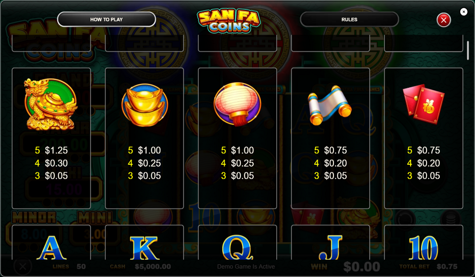 san fa coins paytable 2