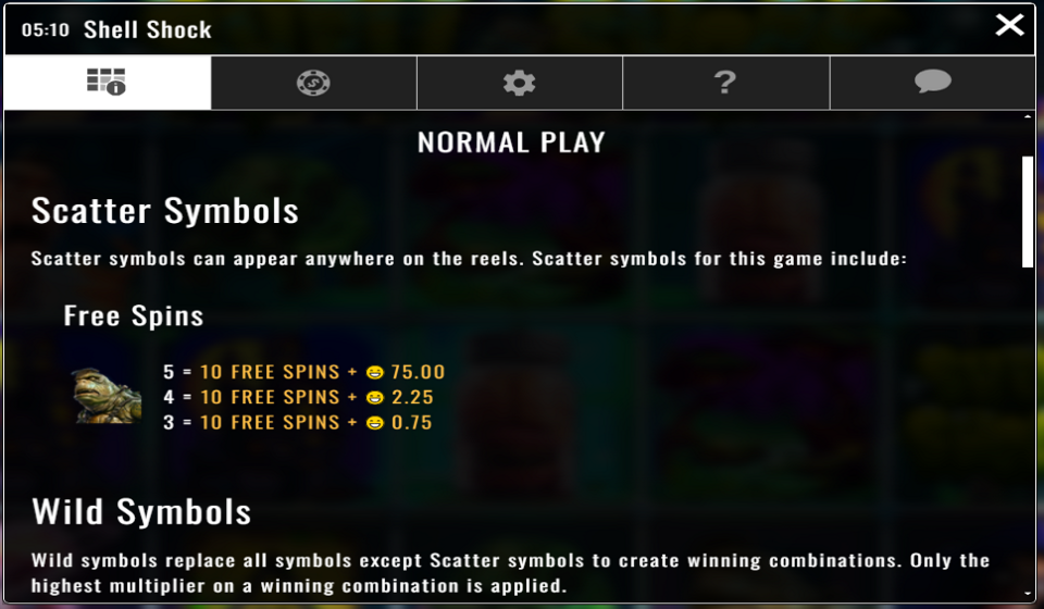 shell shock paytable 1