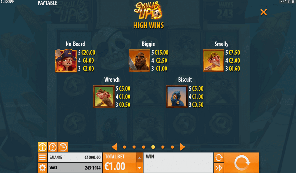 skulls up paytable 1