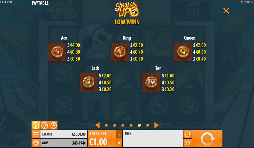 skulls up paytable 2