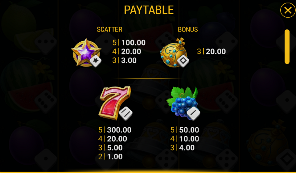 stunning crown dice paytable 1