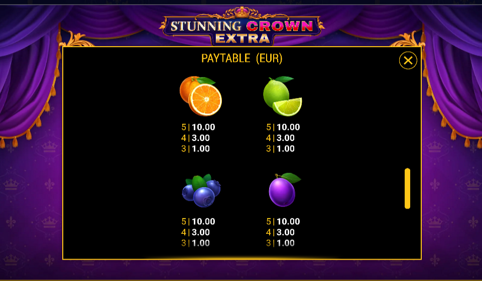 stunning crown extra paytable 3