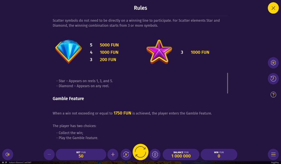 sultans diamond paytable 3