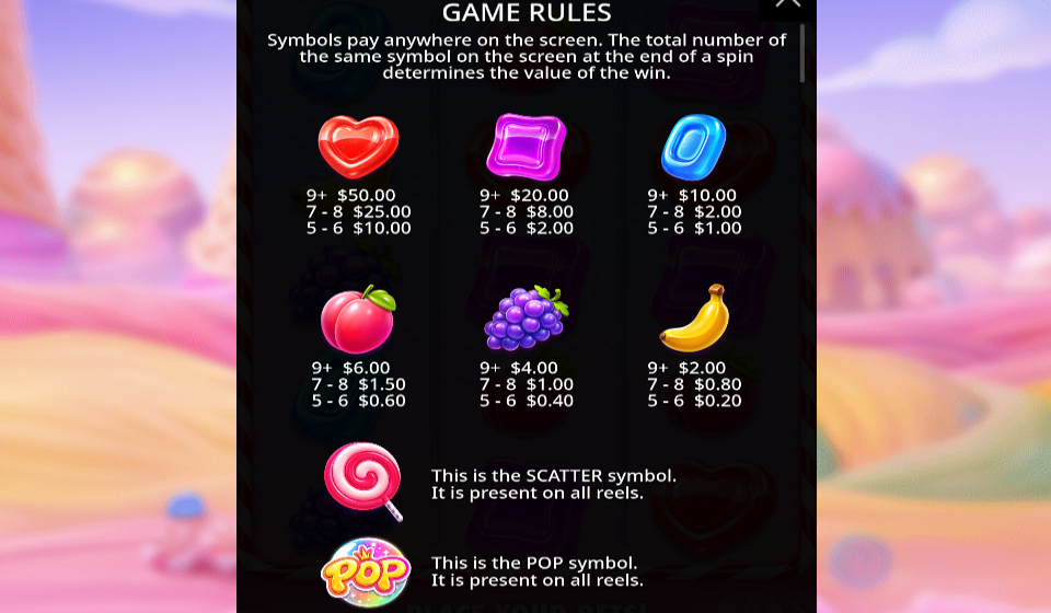 sweet bonanza pop paytable