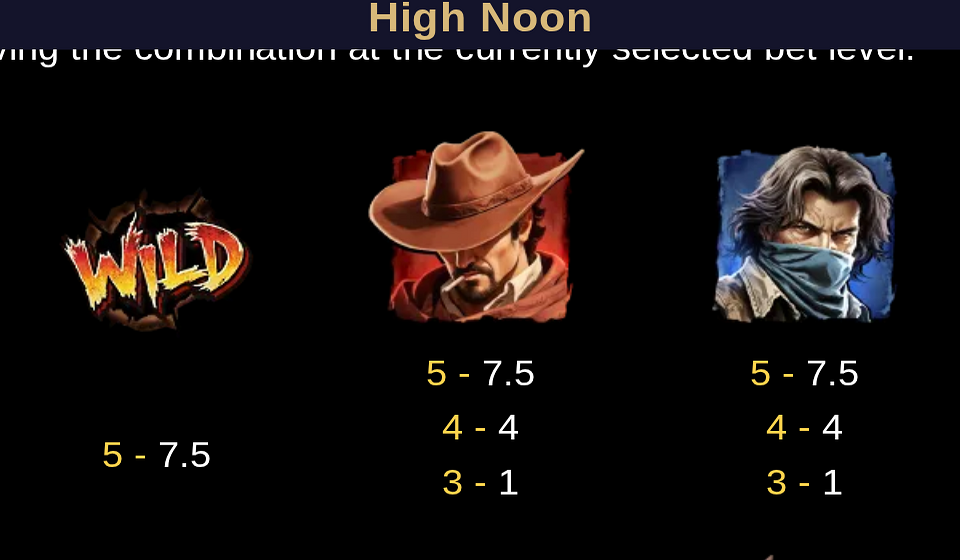 tada gaming high noon paytable 1