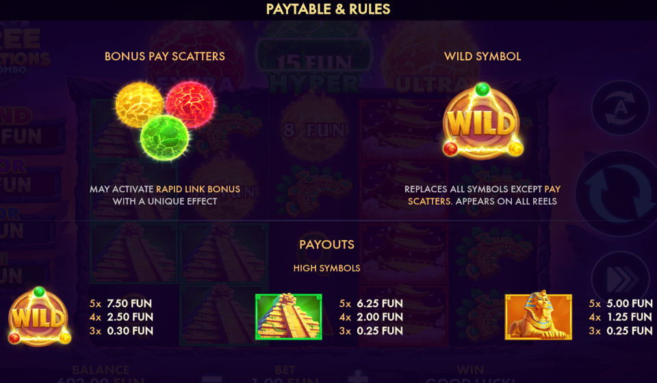 three civilizations bonus combo paytable 1