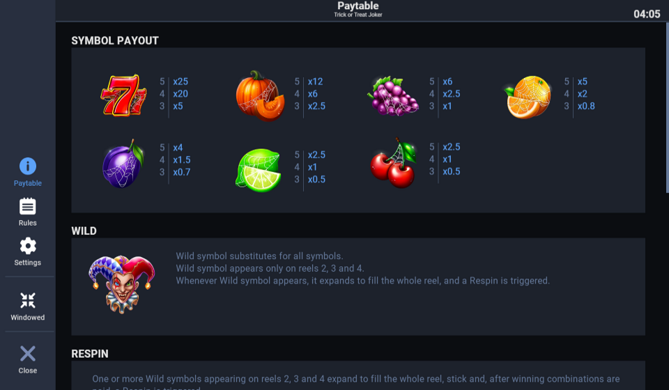 trick or treat joker paytable