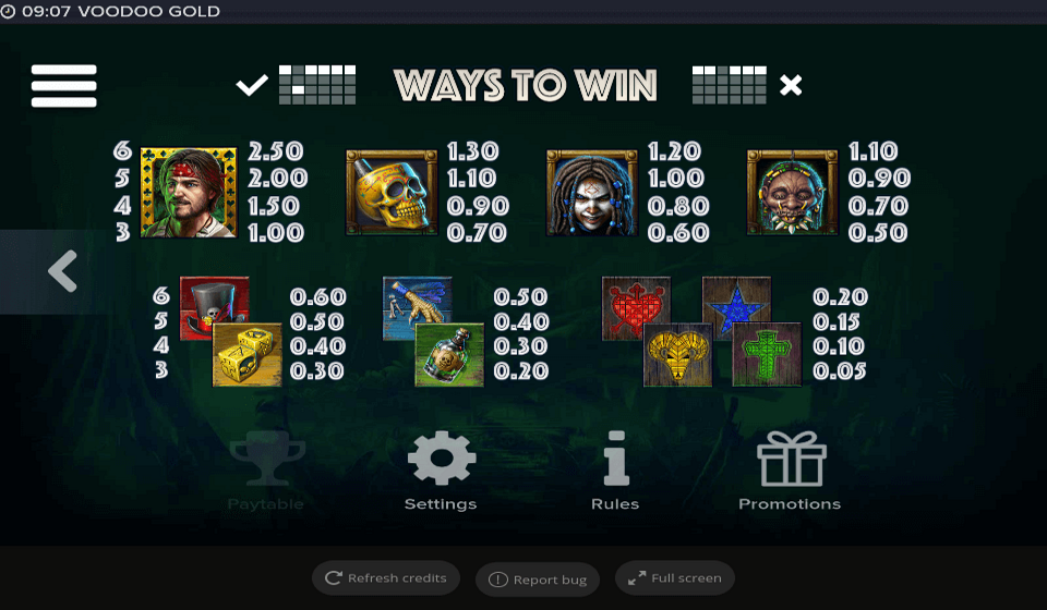 voodoo gold paytable