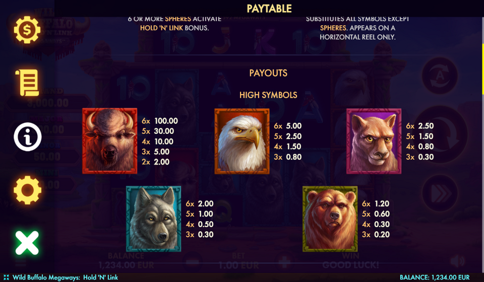 wild buffalo megaways hold n link paytable 1