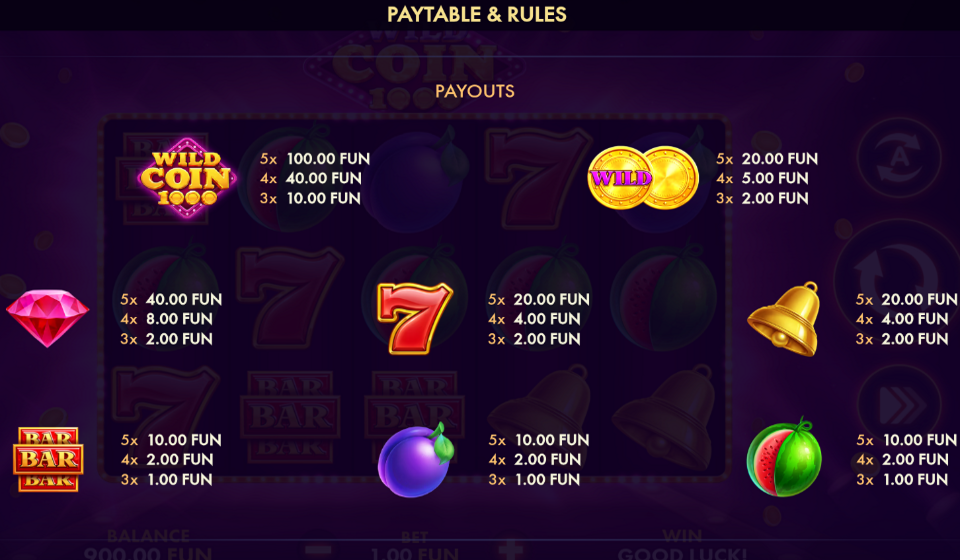wild coin 1000 paytable