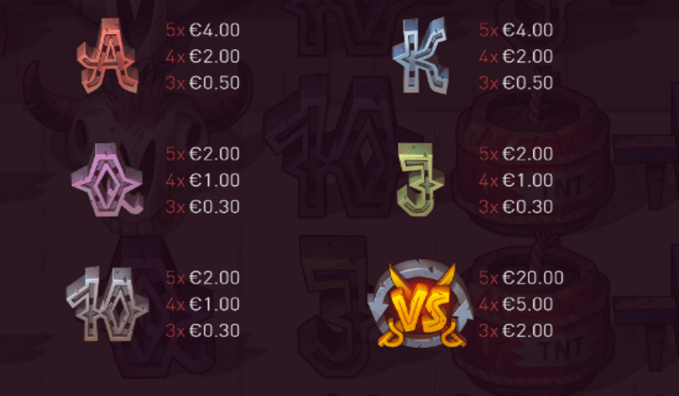 wild duel paytable 2