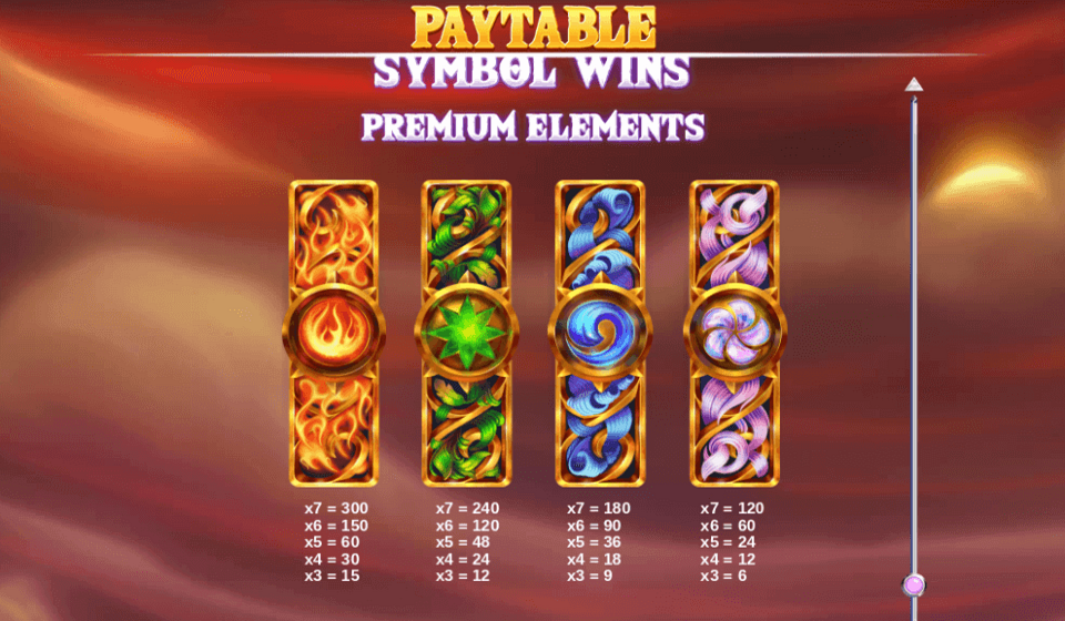 wild elements paytable