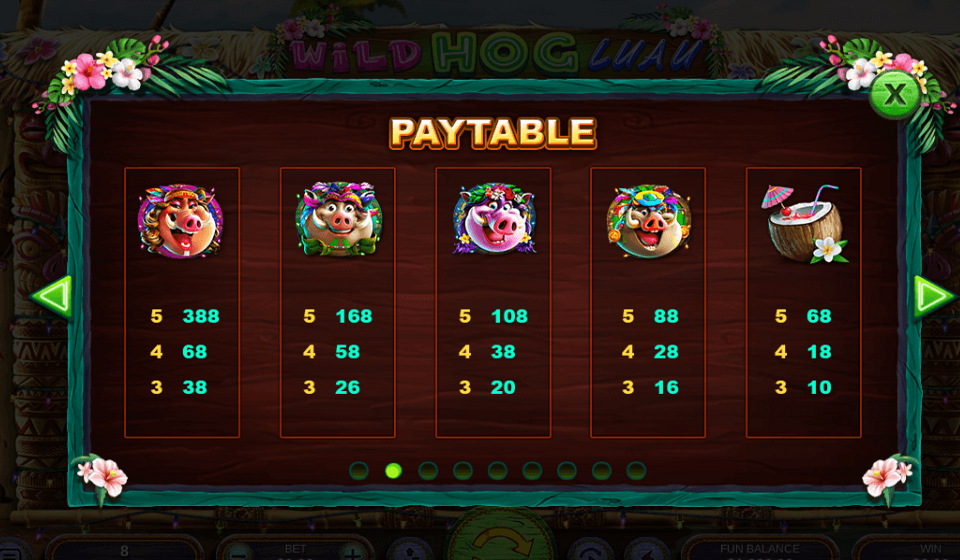 wild hog luau paytable 2