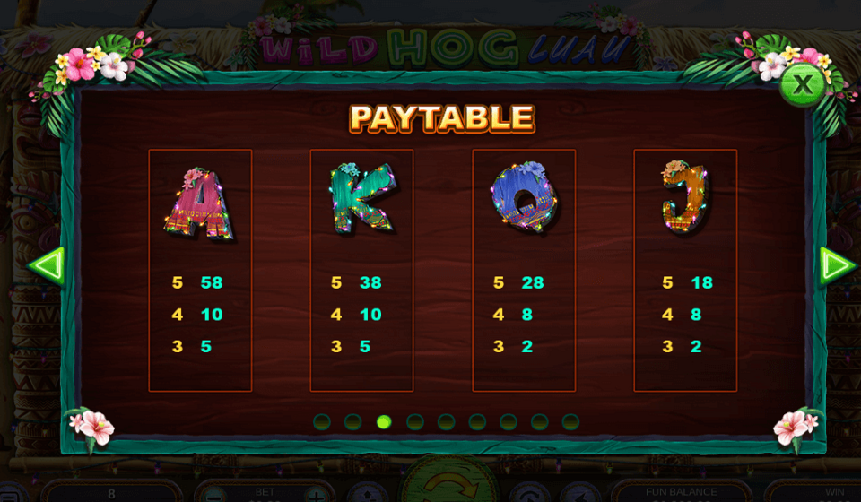wild hog luau paytable 3