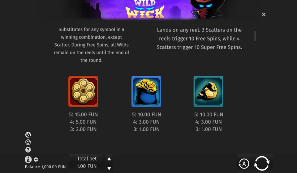 wild wick paytable 2