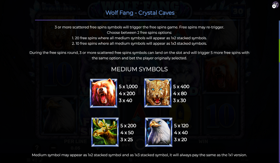 wolf fang crystal caves paytable 1