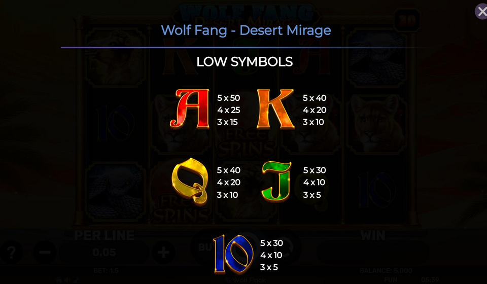 wolf fang desert mirage paytable 2