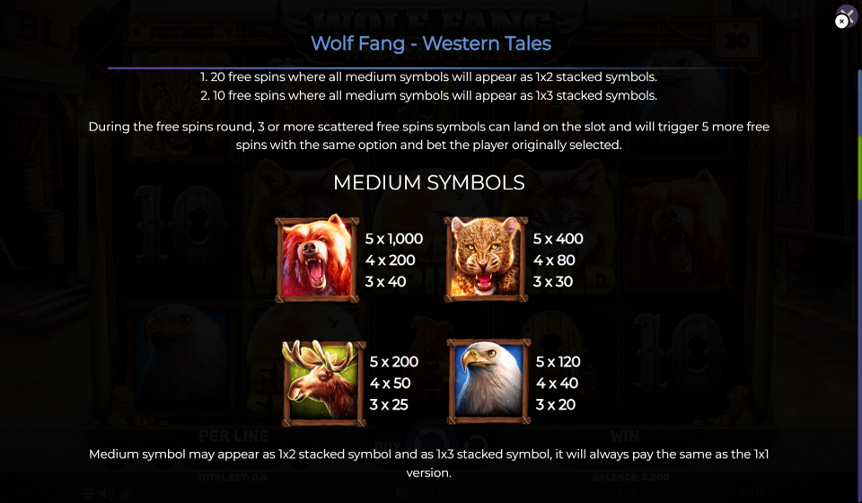 wolf fang western tales paytable 1