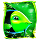 gold fish feeding time green fish symbol