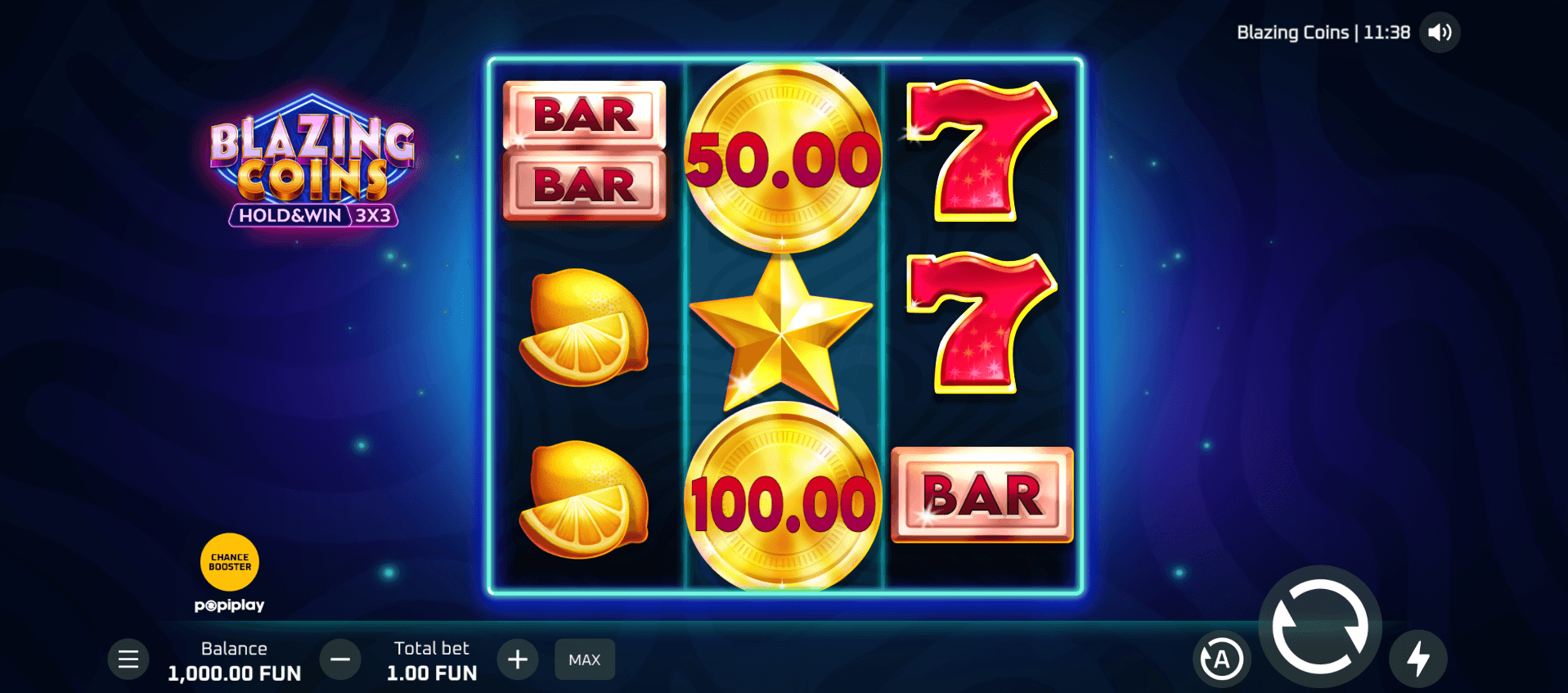 blazing coins hold and win base game